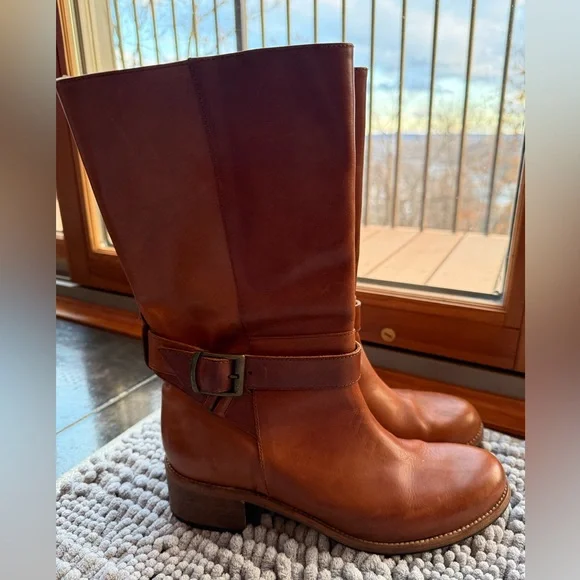 10022 shoes,Saks Fifth Ave, made in Italy, Moto style tan leather boots, EUC 39 - Picture 3 of 15